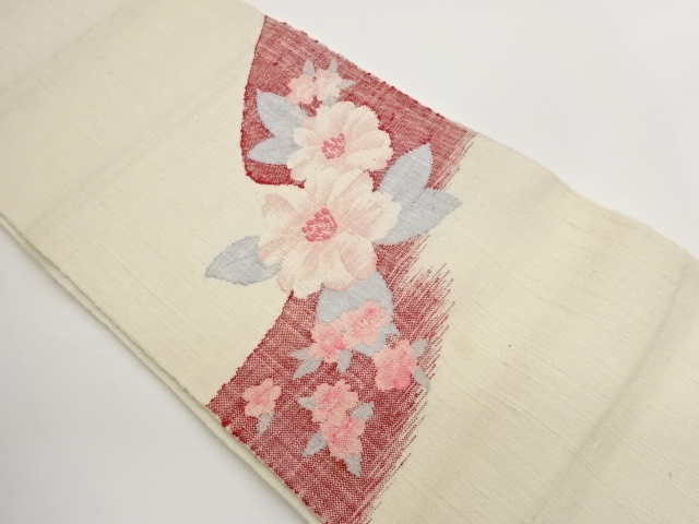 JAPANESE KIMONO / NAGOYA OBI . TSUMUGI / WOVEN FLOWER 
